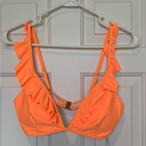 Cupshe NWT neon orange bikini top size M flutter straps clasp closure adjustable